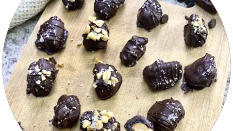 Snickers” Frozen Yogurt Chocolate Covered Date Bites - Healthy Little  Vittles